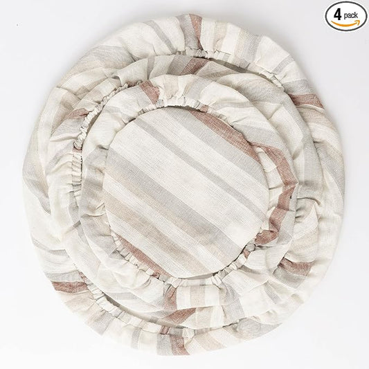 100% Linen Bowl Covers Reusable For Bread Proofing, 4 Pcs Elastic Cloth Fabric Colorful Stripe Bowl Covers, 5.9 * 7.9 * 9.8 * 11.8 Inches, Colorful 4