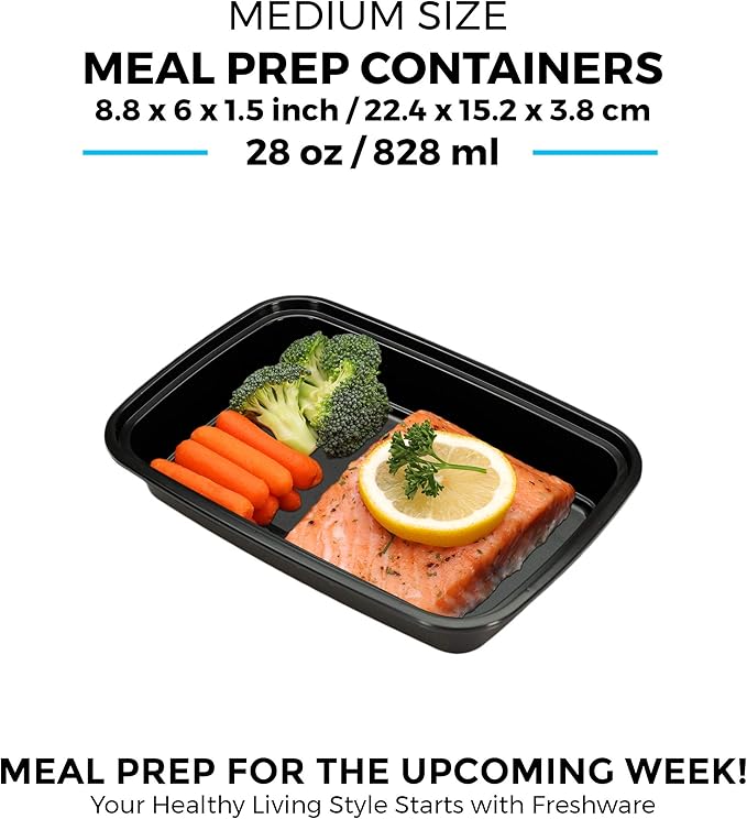 Freshware Meal Prep Containers 1 Compartment Food Storage Containers with Lids, Bento Box, BPA Free, Stackable, Microwave/Dishwasher/Freezer Safe (28 oz), 50 Count (Pack of 1)