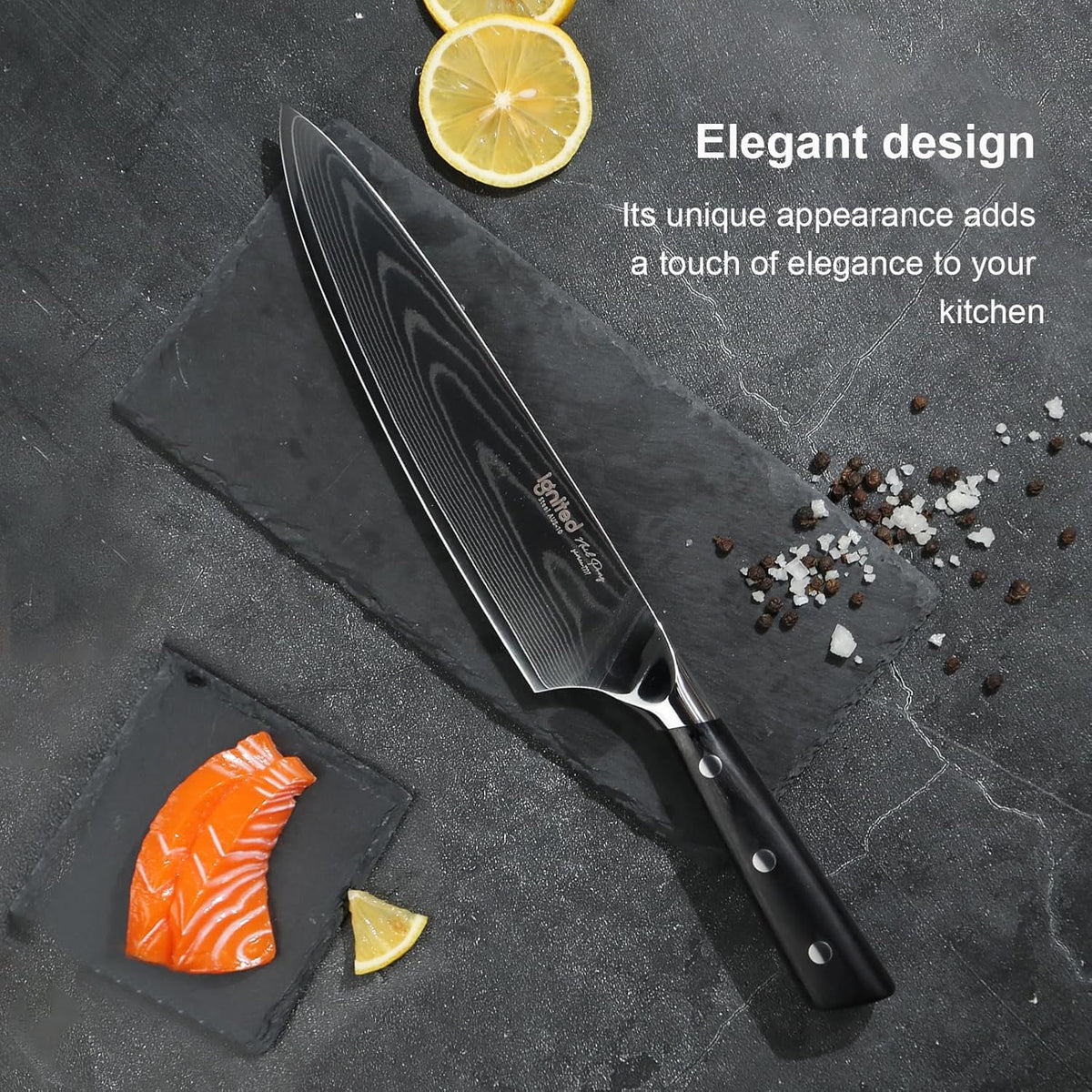 Damascus Chef Knife 8 Inch, Professional Chefs Knife With Japanese Aus-10 High Carbon Stainless Steel, Japanese Chef Knife With Black Pakkawood Handle, Chef's Kitchen Cutting Knife