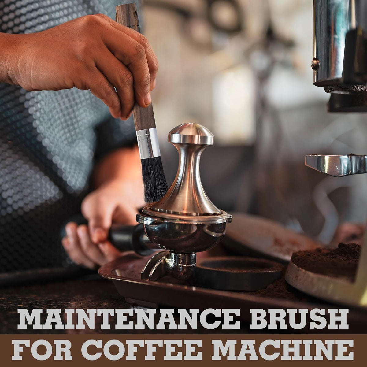 Takavu Coffee Grinder Cleaning Brush, Barista Brush with Black Boar Bristle, Espresso Machine Cleaner Tool, Brista Dusting Accessories Used on Group Heads, Shower Screen, Portafilter, Scoop, Tamper