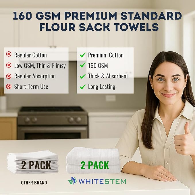 Flour Sack Towels | Tea Towel for Crafts| Kitchen Dish Cotton Blank Towel for Embroidery| Baking Bread Proofing Linen Cover| Thick Absorbent Quick Dry | 2 Pack 18"x28" Natural