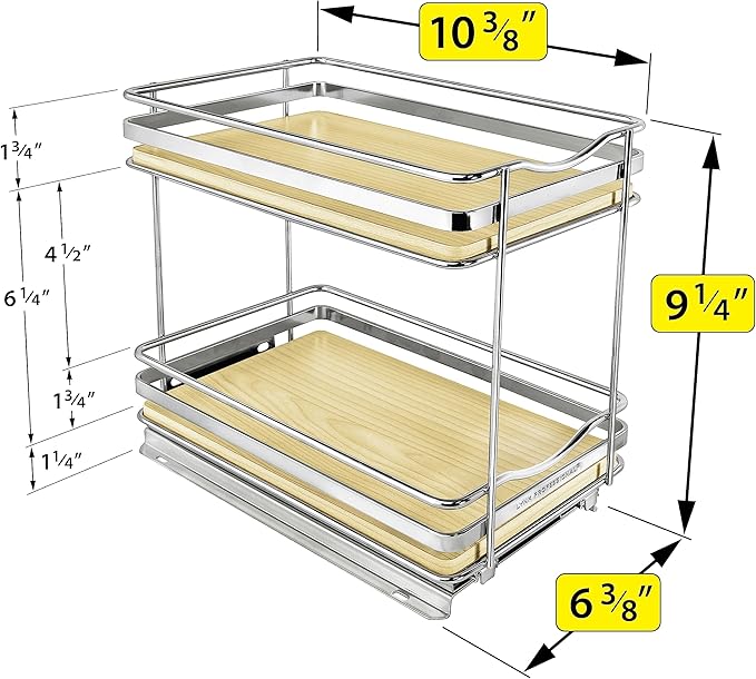 LYNK PROFESSIONAL® Élite™ Pull Out Spice Rack Organizer for Inside Kitchen Cabinets - 6-1/4 inch Wide - Slide Out Drawer – Wood/Chrome Sliding Spice Cabinet Organization Shelf Racks - 2 Tier