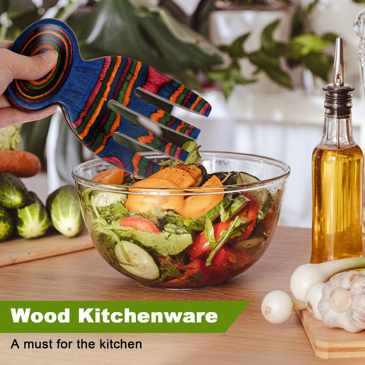 Salad Tongs, Salad Hand, Pakkawood Salad Tongs for Serving, Serving Utensils Set Salad Servers Set Kitchen Cooking Utensil