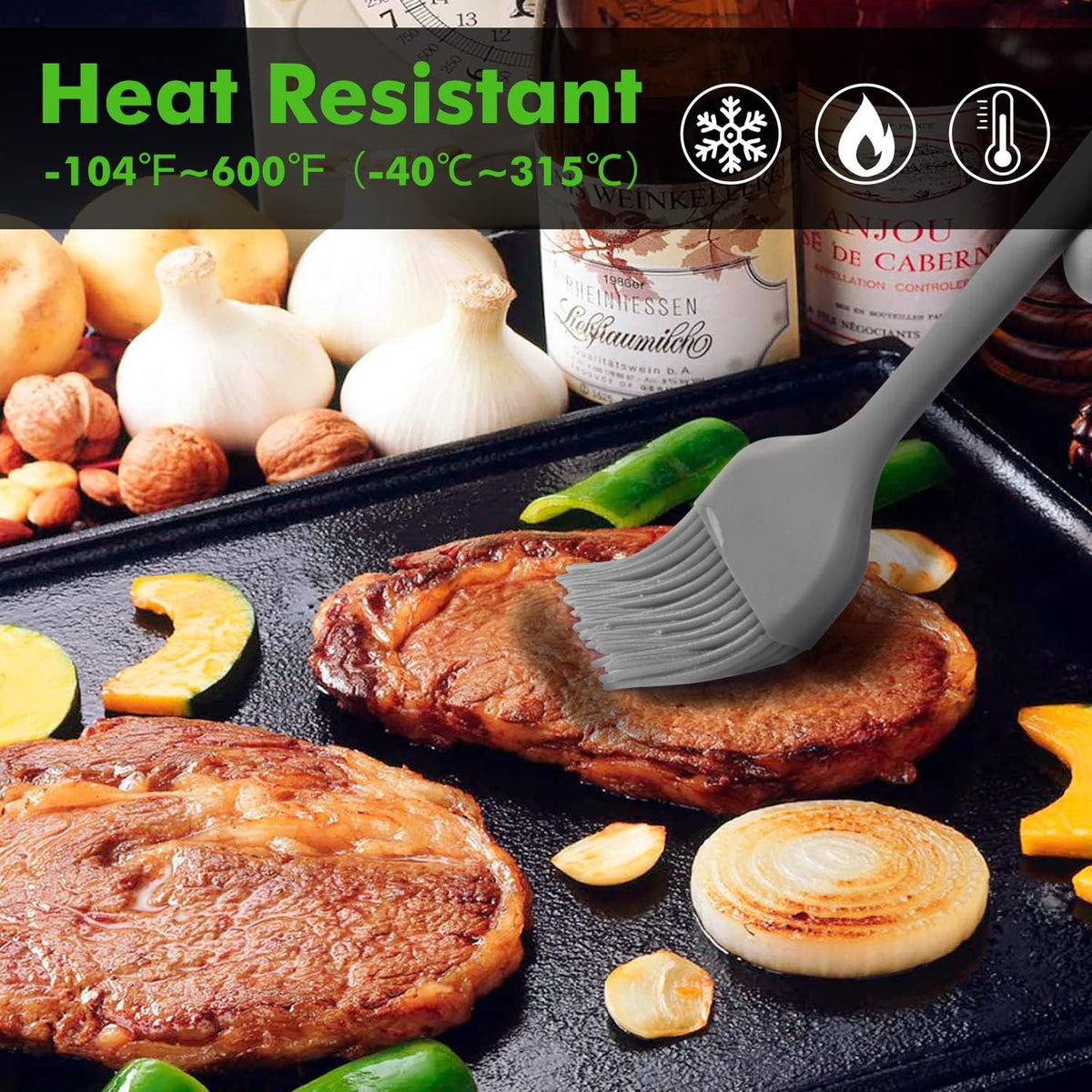 HOTEC Basting Brushes Silicone Heat Resistant Pastry Brushes Spread Oil Butter Sauce Marinades for BBQ Grill Barbecue Baking Kitchen Cooking BPA Free Dishwasher Safe (Grey 2)