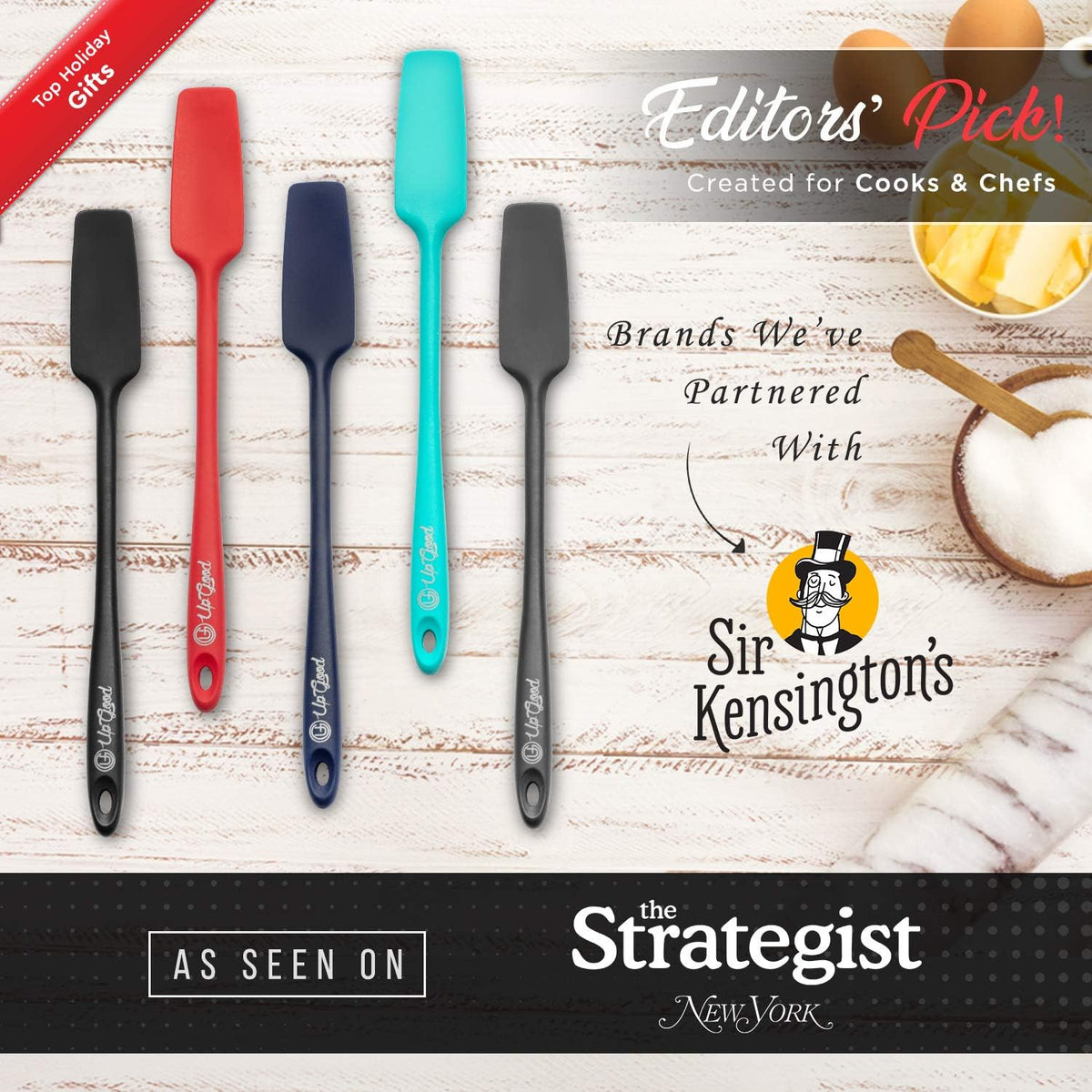 Silicone Jar Spatula | 600F Heat Resistant Non-Stick Rubber Scraper | Perfect for Jars, Smoothies, Blenders | One Piece Utensils | Durable Kitchen Cookware (UpGood Professional Spatulas, Black)
