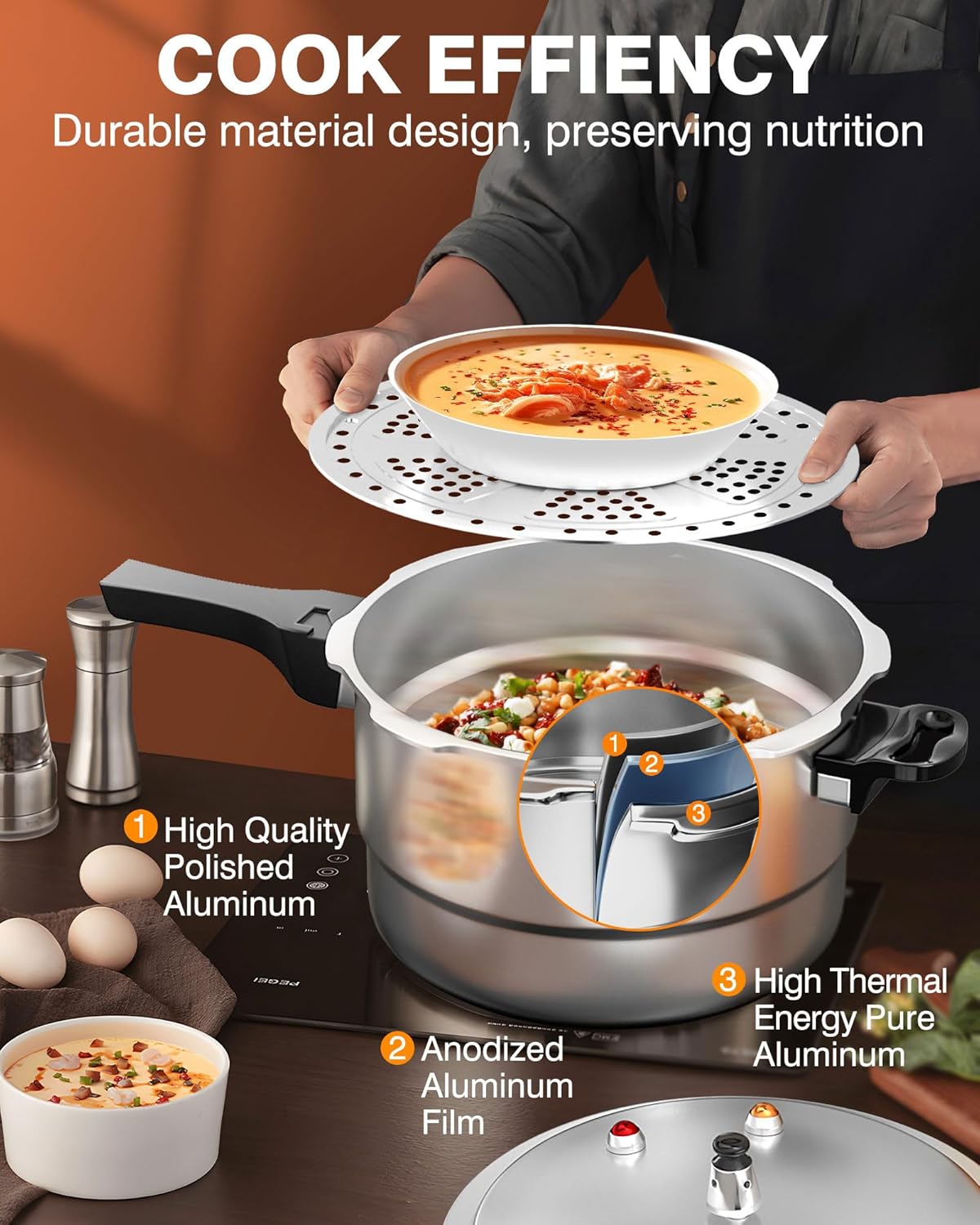 WantJoin 13Qt Aluminum Pressure Cooker w/Release Valve & Multiple Protective Devices,Pressure Canner Compatible with Gas & Induction Cooker,Canner Rack Included