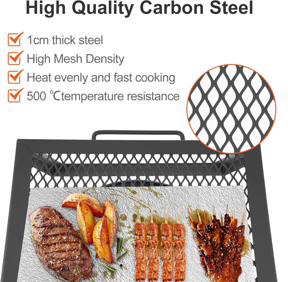 Odoland Folding Campfire Grill, Heavy Duty Steel Mesh Grate with Folding Legs and Storage Bag, Portable Camping Grates, Over Fire Pit Grill Rack for Outdoor Cooking and Bonfire