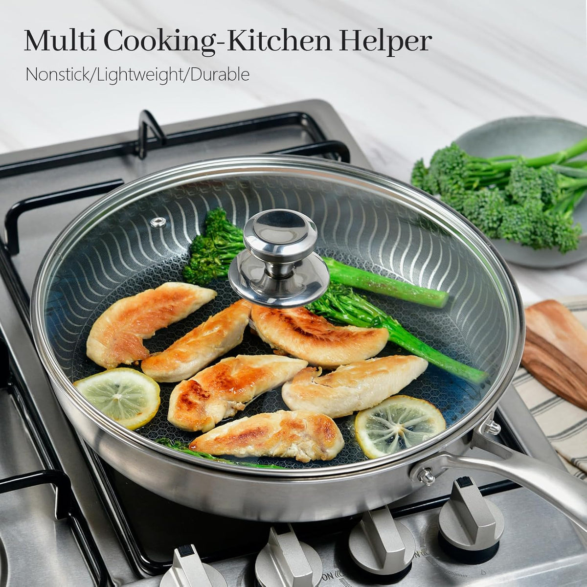 13 In Glass Lid for Frying Pan, Tempered Replacement Cover Compatible with All 13 inches Cookware for Skillets, Round Cast Iron, Cast Aluminium, Stainless Steel Pans &Pots