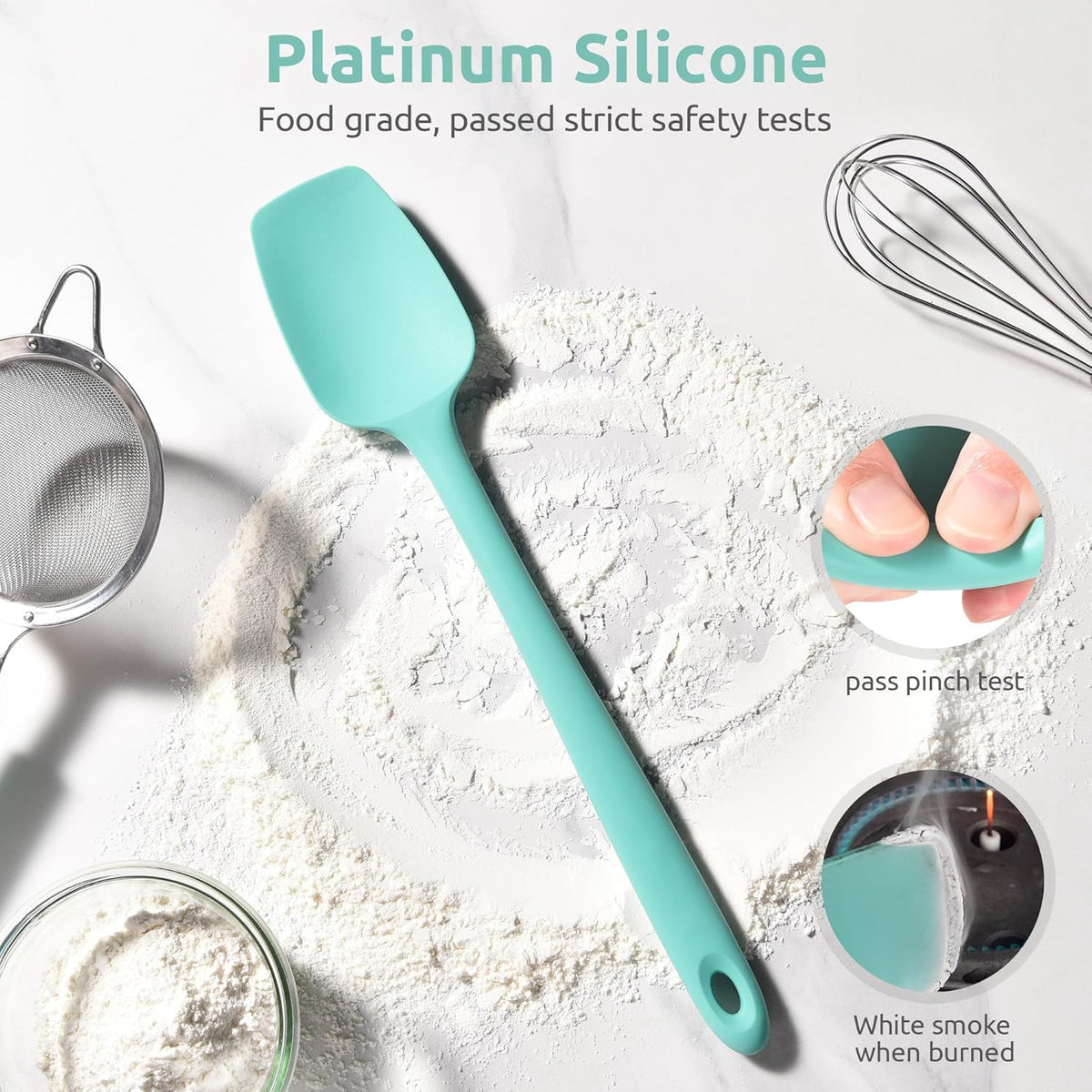 U-Taste Extra-Long 600ºF Heat Resistant Spatula Spoon: 14" Silicone Spoonula Cooking Utensils for Kitchen Use, Non-Stick Scoop Scraper with Soft Edge & Firm Core for Baking, Mixing, Serving (Aqua Sky)