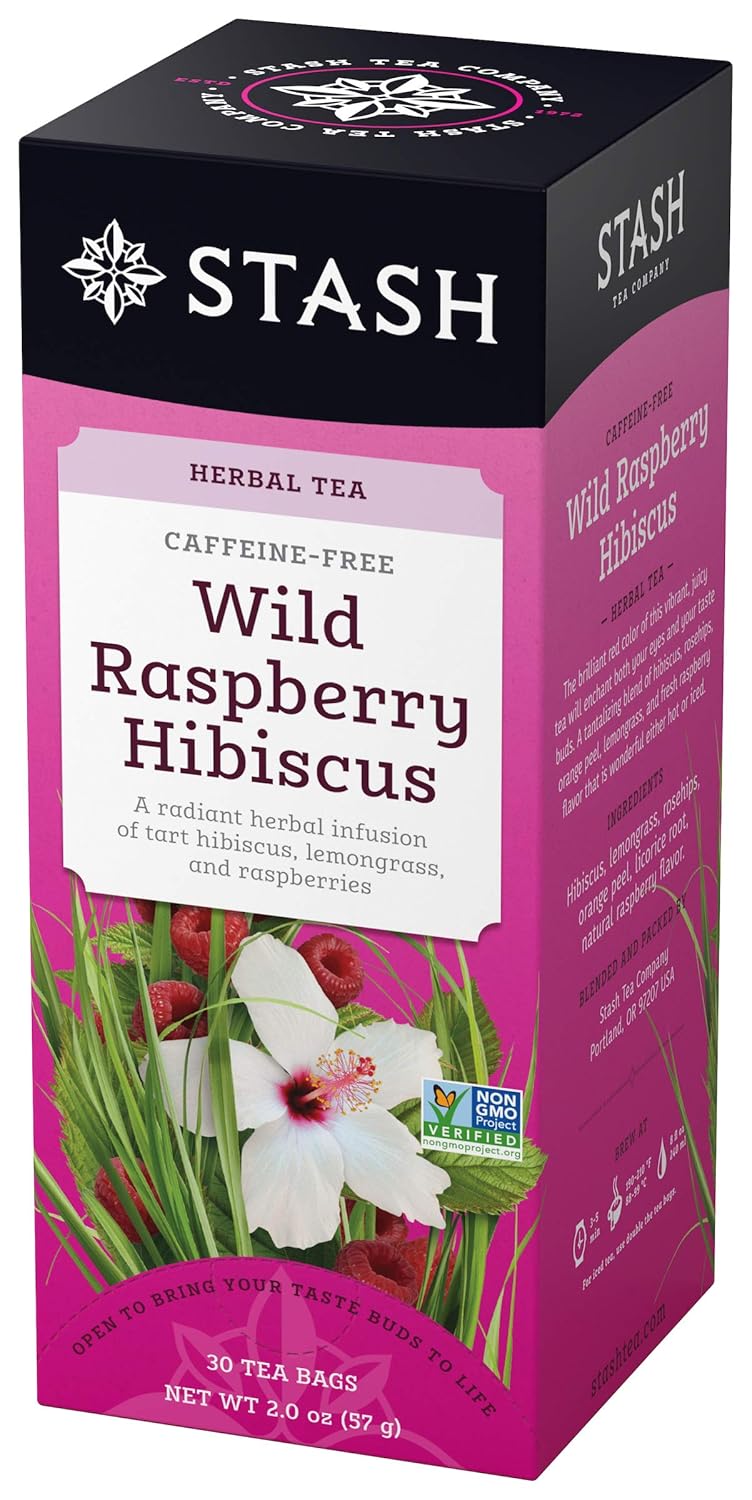 Stash Tea Wild Raspberry Hibiscus Herbal Tea, 6 Boxes of 30 Tea Bags Each (180 Tea Bags Total)