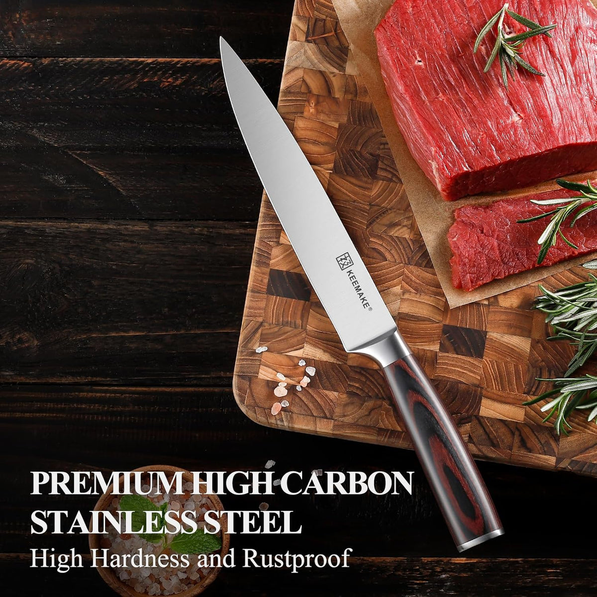KEEMAKE Carving Knife for Meat - Razor Sharp 8 Inch Slicing Knife with High Carbon Stainless Steel Blade, Brisket Knives Meat Cutting Knives with Ergonomic Pakkawood Handle and Gift Box