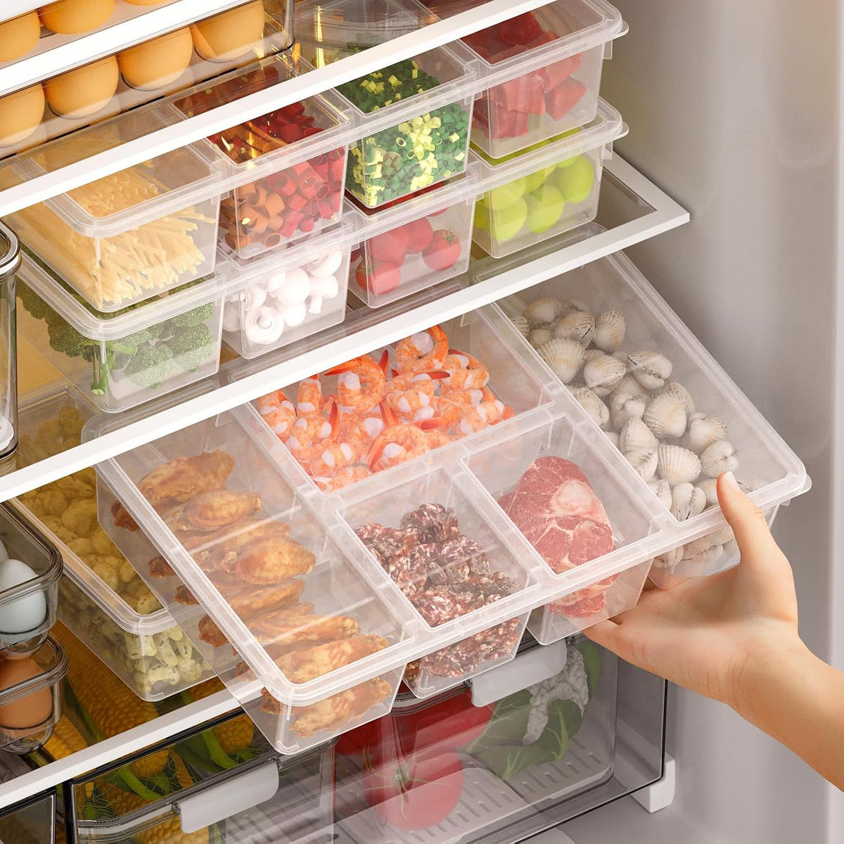 Taiuloo 2 Pack Divided Veggie Tray with Lid, 5 Compartment Salad Bar Containers for Fridge, Clear Snackle Box Organizer, Plastic Food Storage for Fruit, Vegetable, Snack, Meal Prep
