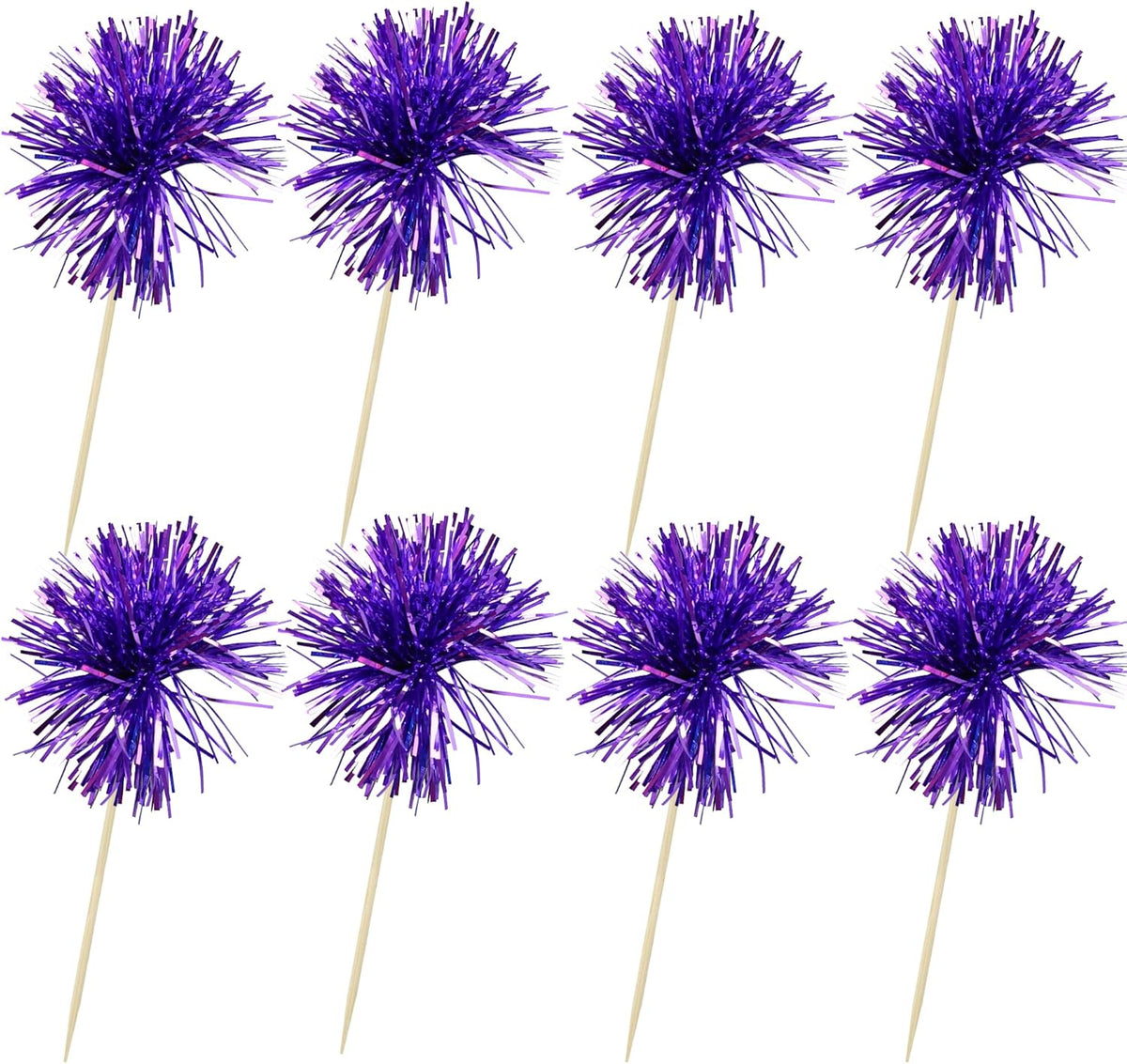 Ephlyn 30Pcs Foil Firework Cupcake Toppers Party Birthday Cake Toppers Supplies Sparkle Tinsel Cocktail Fruit Toothpick for Birthday Wedding Graduation Party Supplies Purple