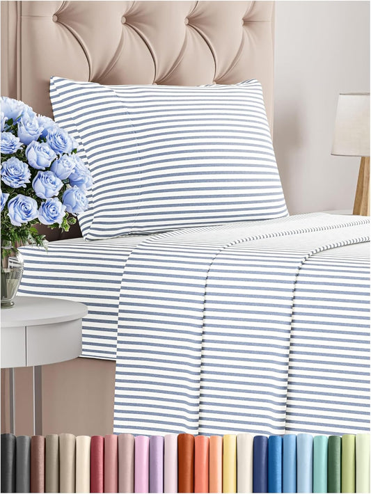 Twin Size 3 Piece Sheet Set - Comfy Breathable & Cooling Bed Sheets Set - Hotel Luxury Bedding for Women, Men, Kids, Teens, Boys & Girls - Deep Pockets, Soft, Wrinkle Free - Oeko-Tex - Blue Stripes 2