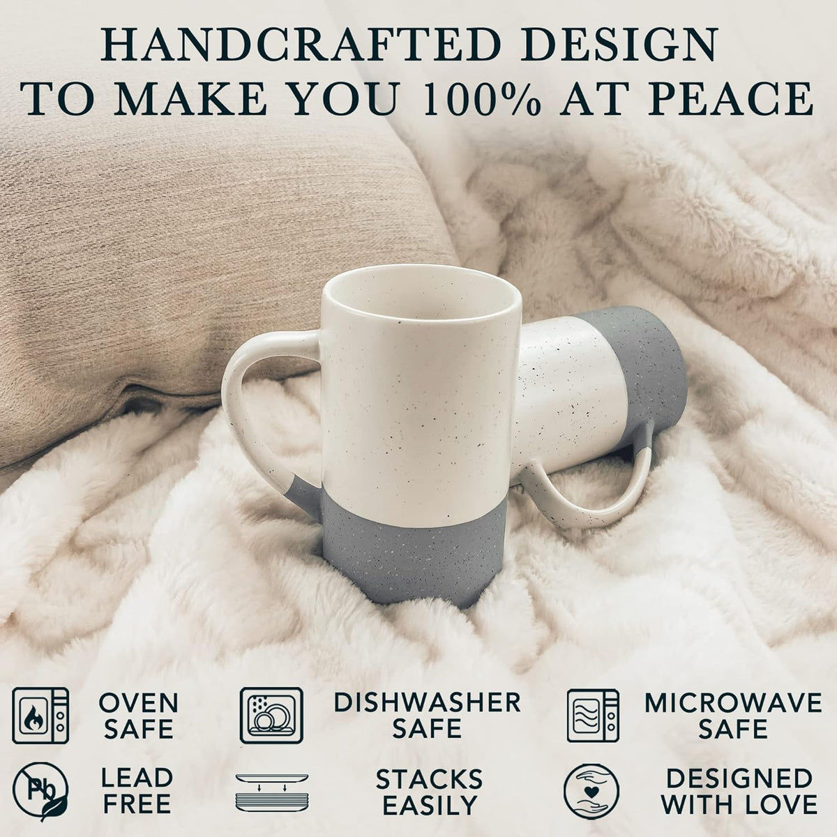 Mora Ceramics 12oz Coffee Mug Set of 4 - Ceramic Tea Cups with Handle - Microwave and Dishwasher Safe, Perfect For Cup or Mug Lovers - Rustic Matte Glaze, Modern Design Mugs - Flint