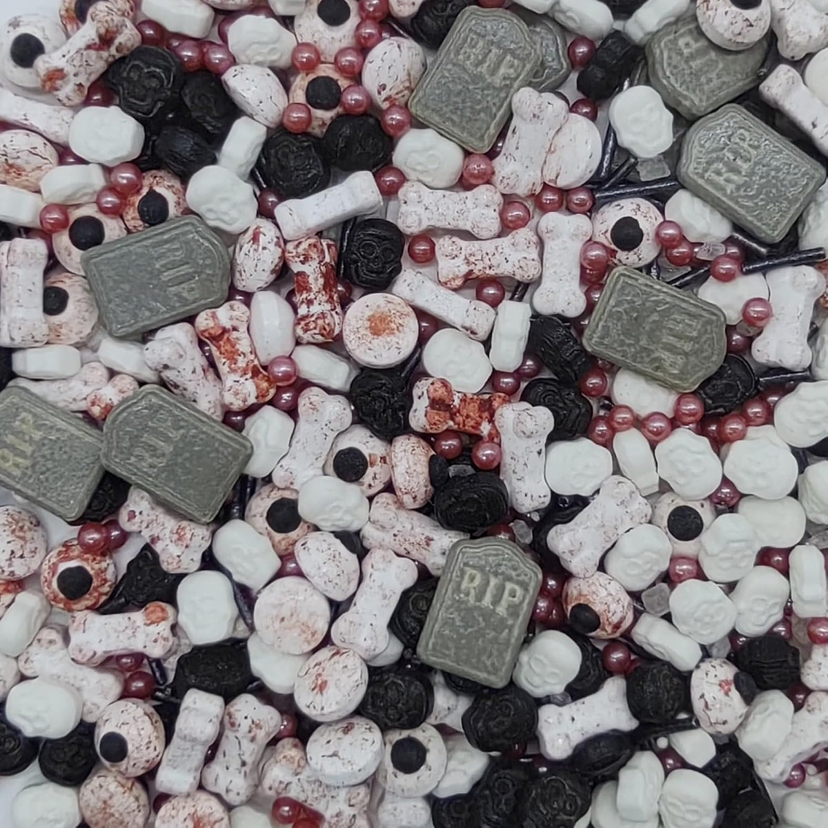 Halloween Sprinkles Gravestones & Bones & Eyes & Skull Topper Edible Themed Sprinkles For Cookie Decorating, Chocolate Desserts, Cupcakes, Ice Cream 4.58OZ