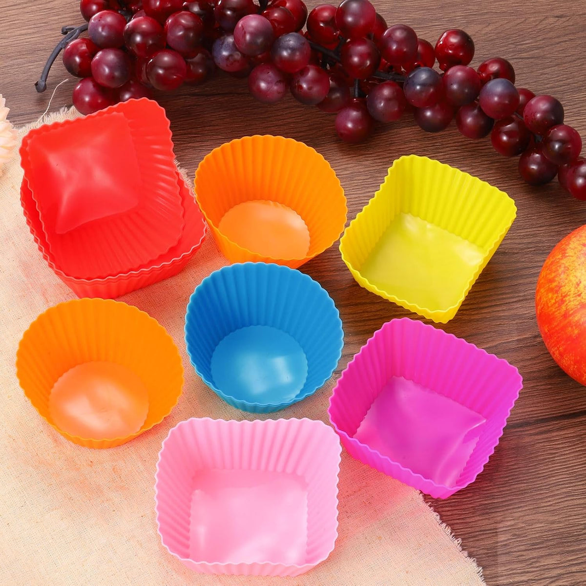 uxcell 42Pcs Silicone Cupcake Liners, Non-Stick Baking Cups, for Cooking Eggs, Baking Muffins and Make a Cake(Pink)