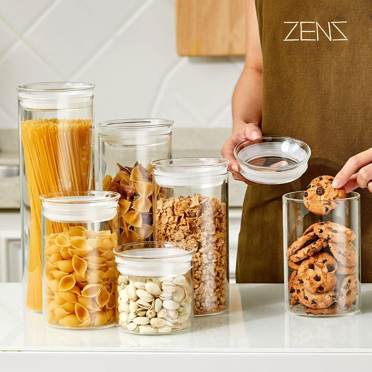 ZENS Glass Canisters Jar with Lid, Airtight Sealed 15 Fluid Ounce Spice Jars Sets of 2, Clear Small Kitchen Storage Containers for Herbs,Tea 4.76 x 3.15 IN