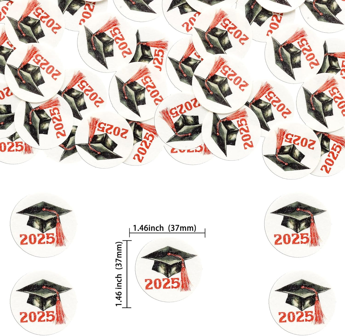 Gyufise 48Pcs Edible 2025 Graduation Cap Cupcake Toppers Wafer Paper Class of 2025 Grad Cap Cupcake Picks for 2025 Graduation Theme Party Cake Decorations Supplies Red