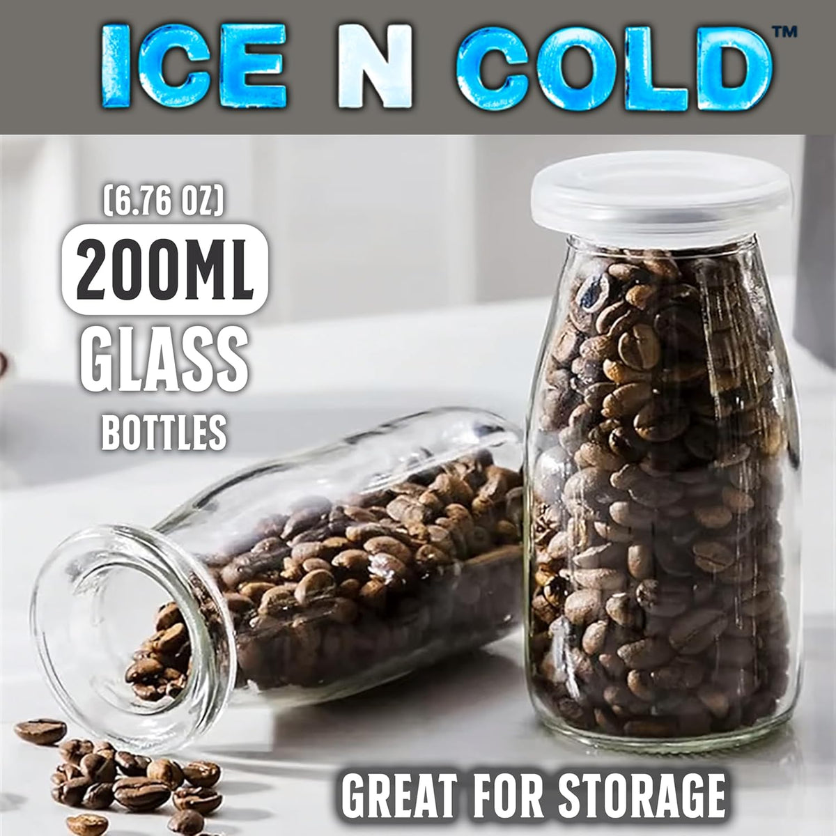 6.76 oz / 200ml Vintage Glass Bottle with Leakproof Clear Lid, Reusable & Eco-Friendly – Ideal for Milk, Juices, Smoothies, Infused Water, BPA-Free Glass Bottle (12-Pack)