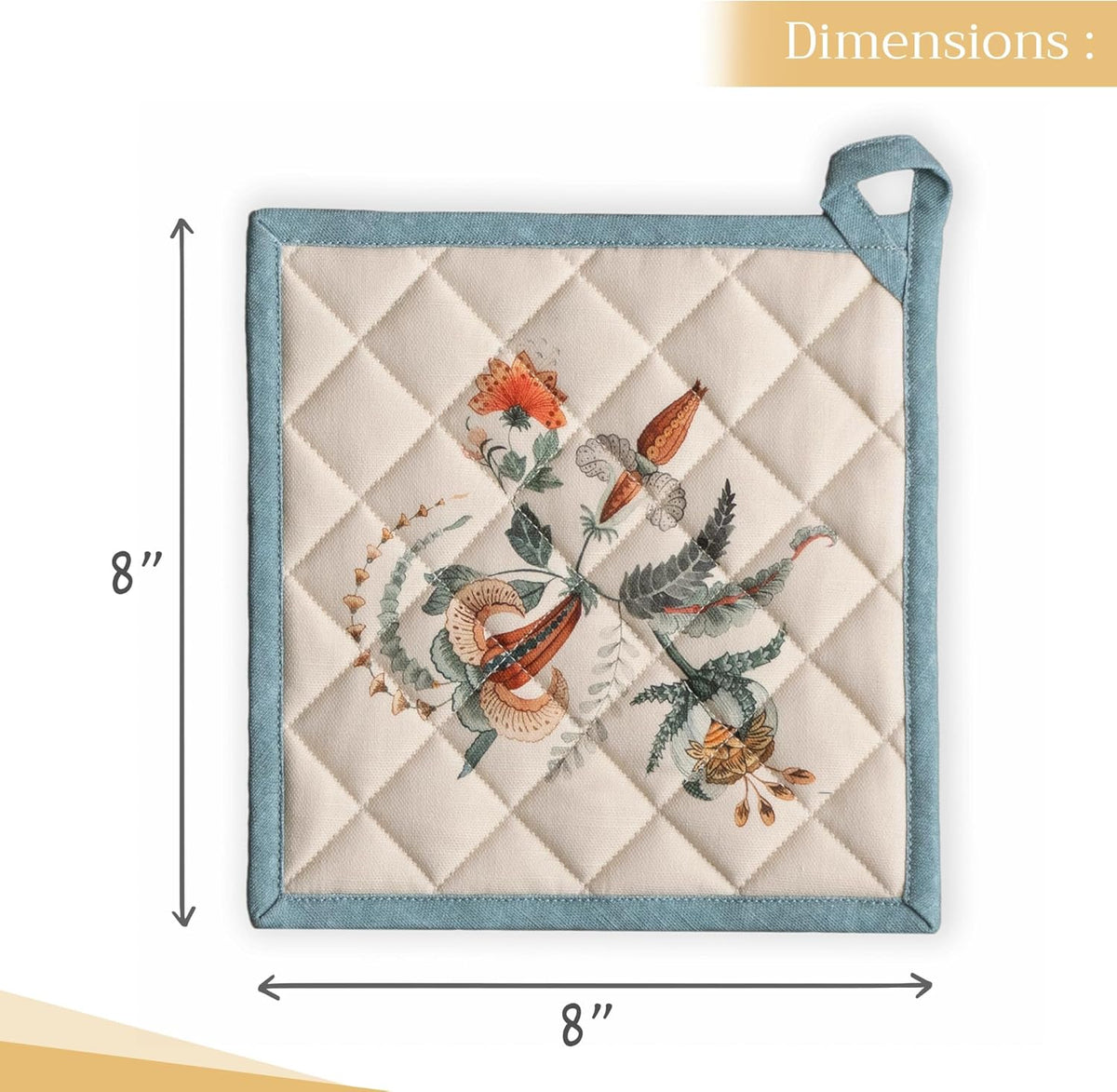 Maison d' Hermine Pot Holders 100% Cotton Heat Resistant Potholders 8" x 8" Hot Pads with Loop BBQ, Cooking, Baking, Grilling, Kitchen, Handling Hot Pans (Pack of 1, Dalida)