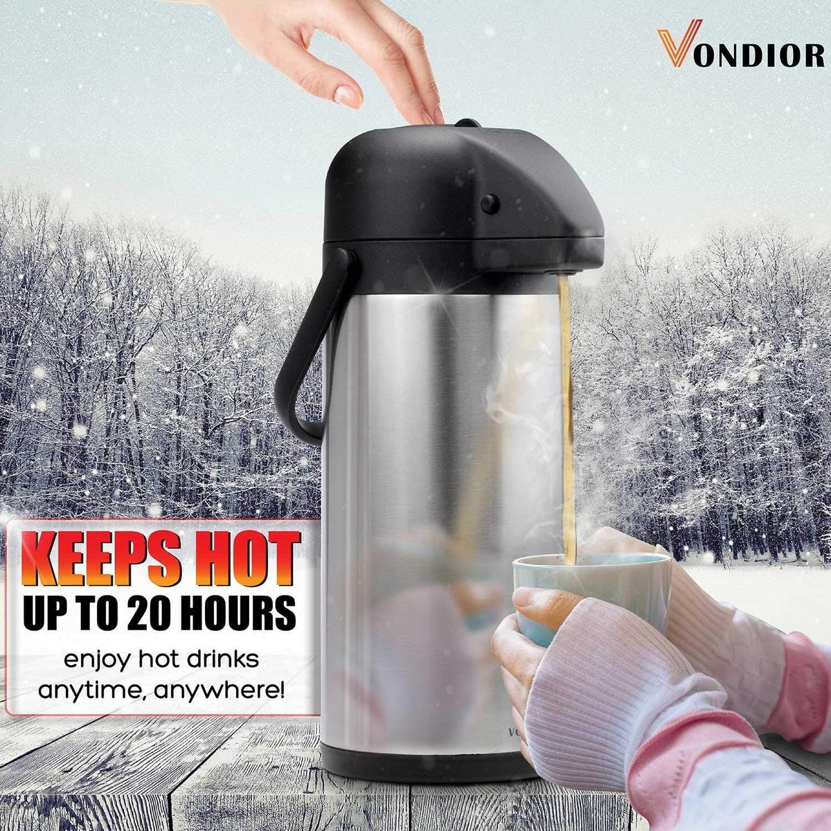 85 oz (2.5L) Airpot Coffee Carafe with Pump, Insulated Stainless Steel Coffee Dispenser, Coffee Carafes for Keeping Hot/Cold, Hot Beverage Dispenser for Party