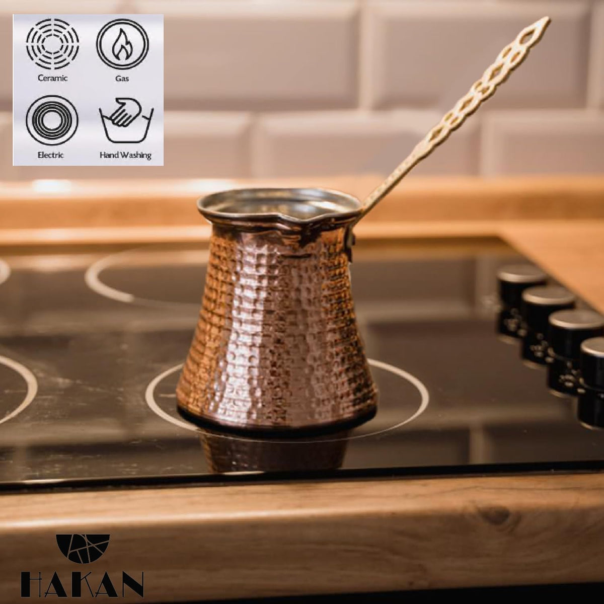 Hakan Turkish Coffee Pot | Stove Top Water Boiler, Coffee Maker, Butter, Chocolate & Milk Warmer | Even and Quick Heat with Handcrafted Copper Material | Coffee Gifts Idea, 8.3 Oz (245 cc)
