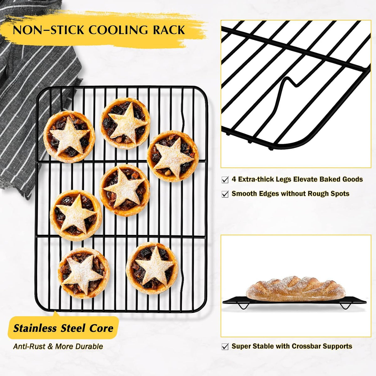 Cooling Baking Rack Set of 2, E-far 11.7” x 9” Non-stick Wire Racks for Oven Cooking Roasting Grilling Cookie Cake Bacon Meat Resting, Non-toxic & Easy to Clean