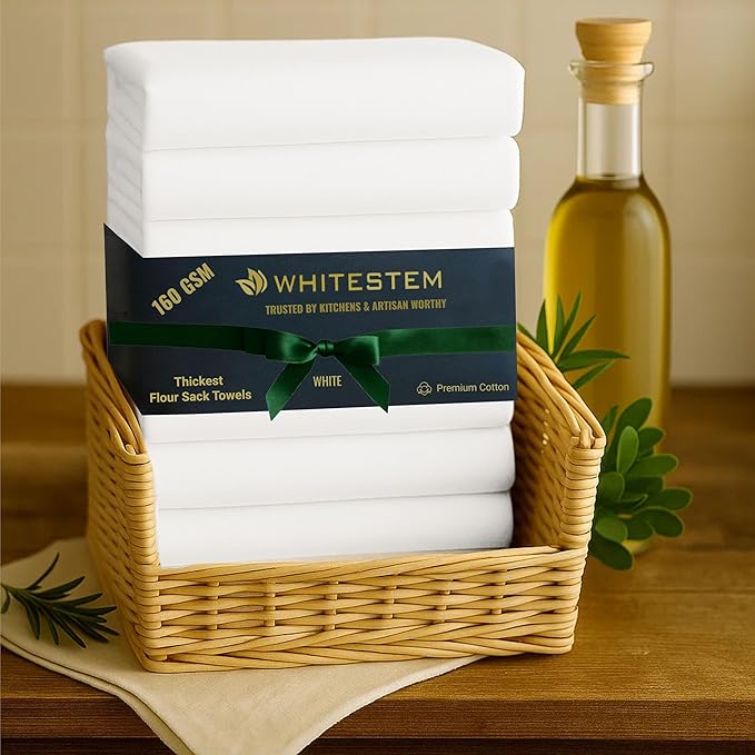 Flour Sack Towels | Tea Towel for Crafts| Kitchen | Dish | Cotton Blank Towel for Embroidery| Baking Bread Proofing Linen Cover| Thick Absorbent Quick Dry | 6 Pack 18"x28" White