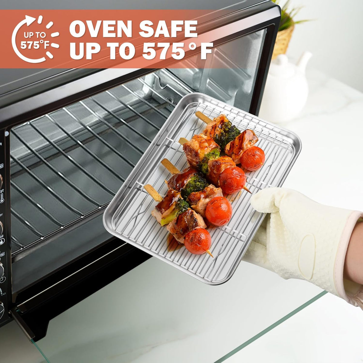 2 Pack Small Baking Cooling Racks, Homikit 9.7 * 7.5 Inch Stainless Steel Wire Rack for Cooking Roasting Grilling, Fit for Toaster Oven Pan, Non-toxic & Heavy-Duty