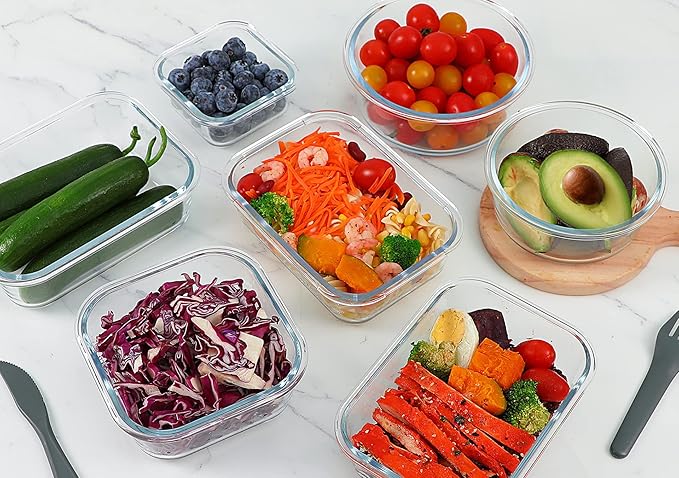 24-Piece Glass Food Storage Containers with Locking Lids,Glass Meal Prep Containers Set - Airtight Lunch Containers, Microwave, Oven, Freezer and Dishwasher, Red