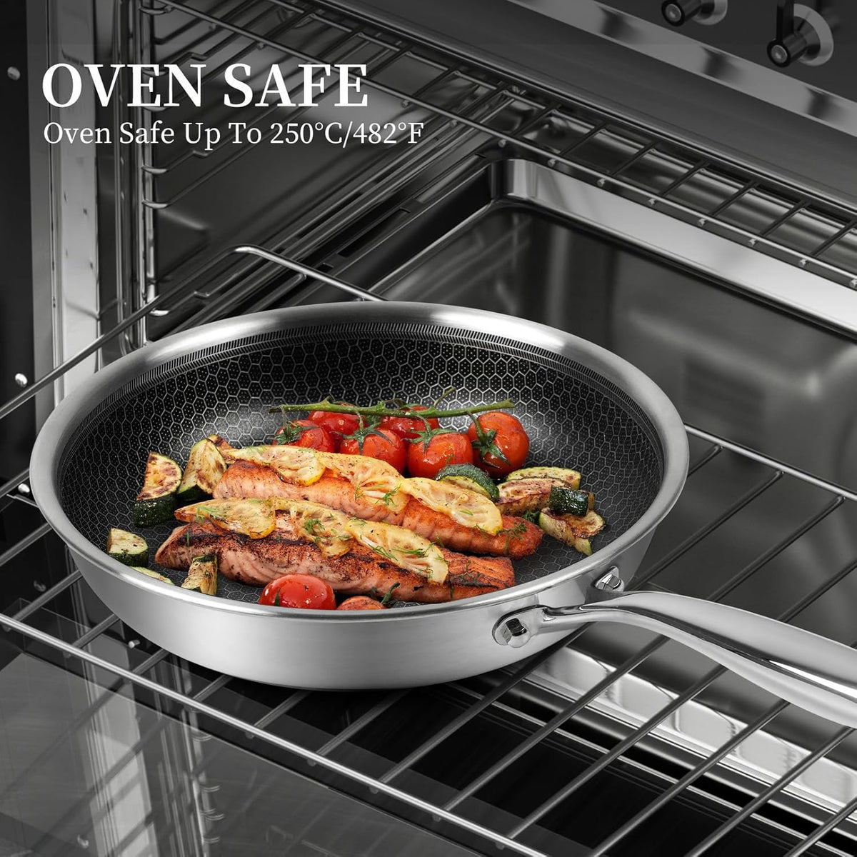 Stainless Steel Frying Pan 8 Inch Nonstick Honeycomb Coatings Skillet for Eggs & Omelettes-Non Toxic Healthy Kitchen Cooking Pan Compatible with All Cooktops