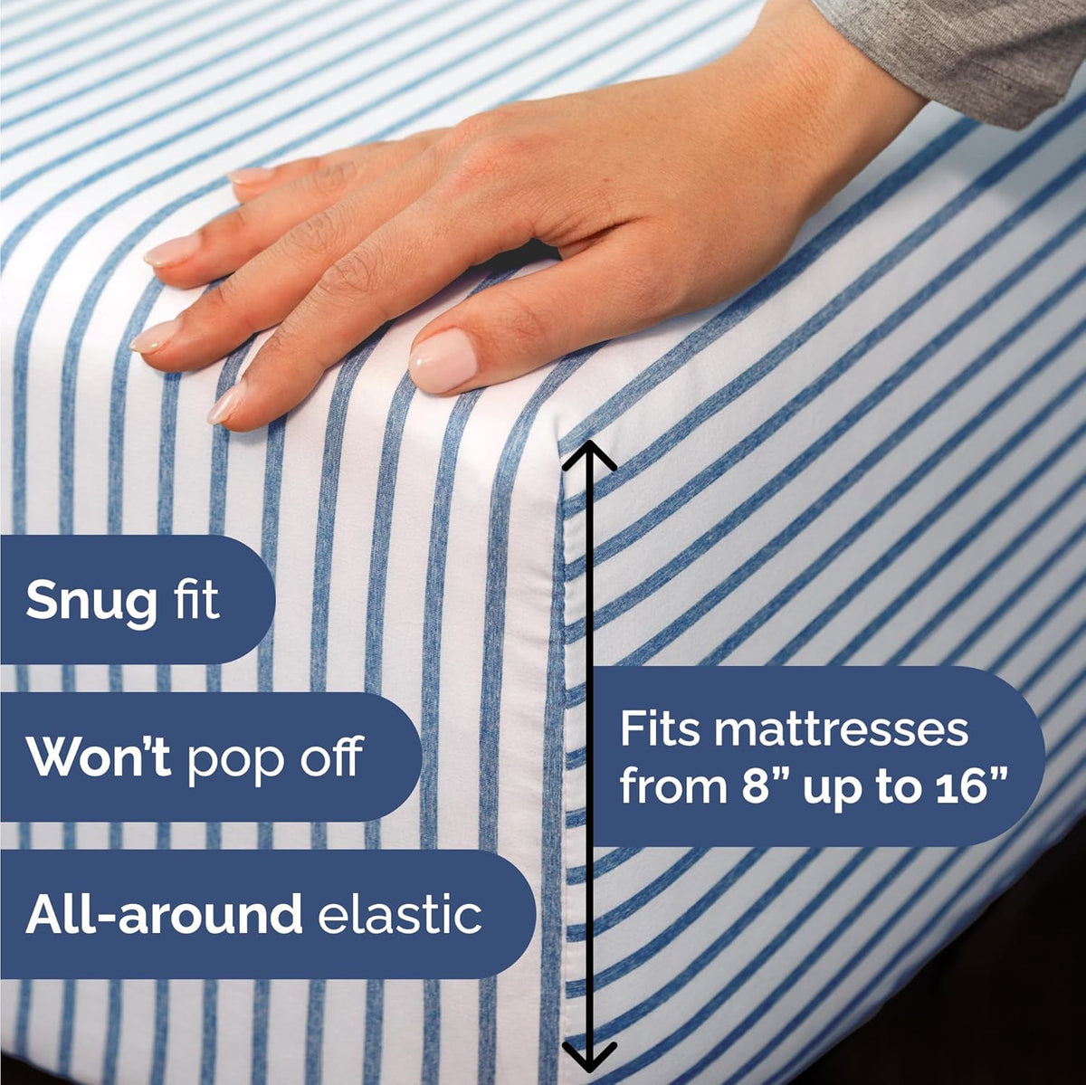 Twin Size 3 Piece Sheet Set - Comfy Breathable & Cooling Bed Sheets Set - Hotel Luxury Bedding for Women, Men, Kids, Teens, Boys & Girls - Deep Pockets, Soft, Wrinkle Free - Oeko-Tex - Blue Stripes 2