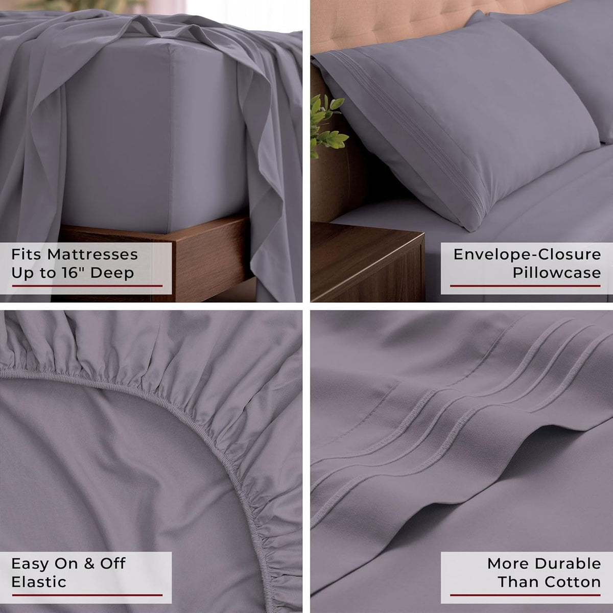 Mellanni King Sheets Set - 4 PC Iconic Collection Bedding - Hotel Luxury, Extra Soft, Cooling Bed Sheets - Wrinkle, Fade, Stain Resistant (King, Hazy Lilac)