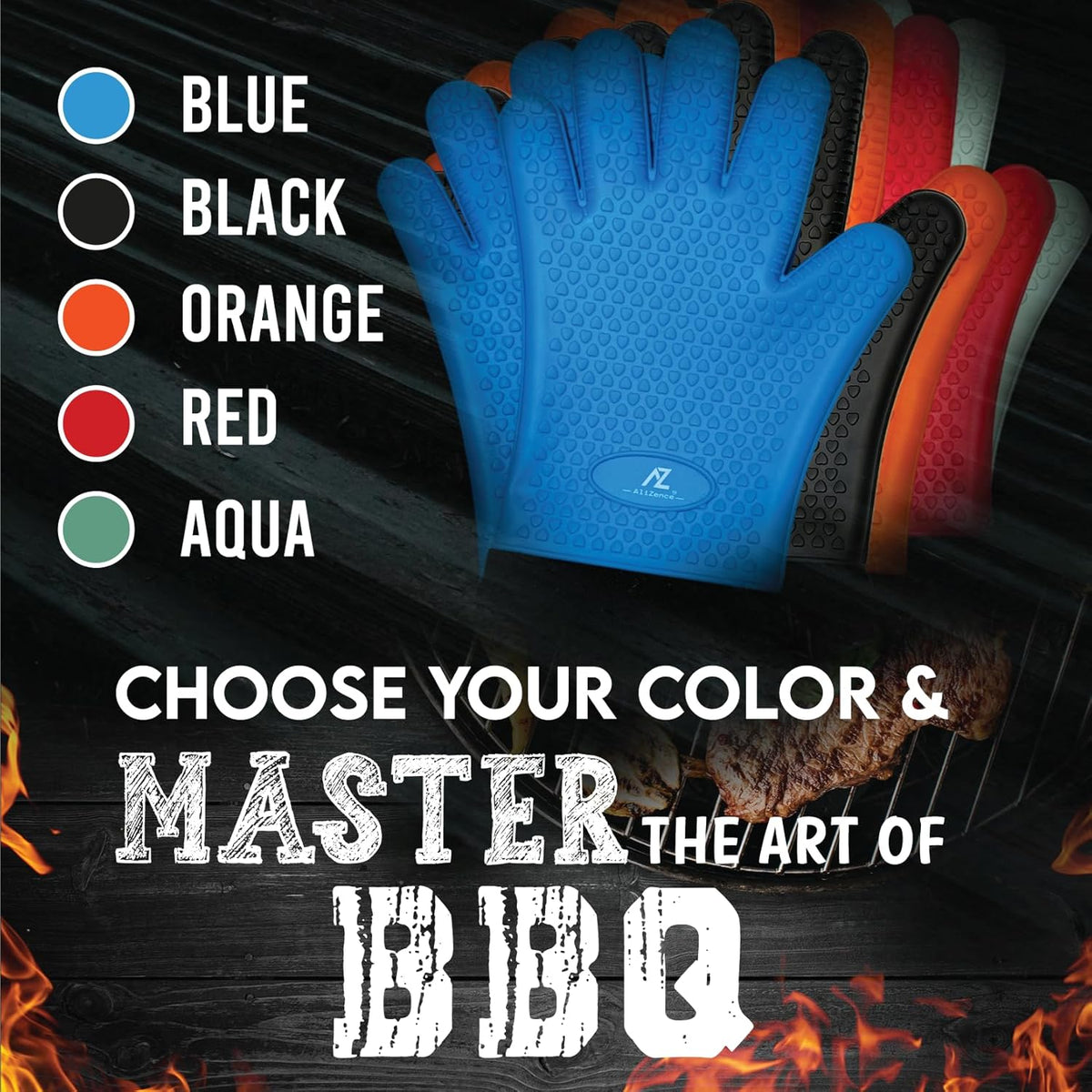 Silicone Smoker Oven Gloves & BBQ Set – Extreme Heat Resistant, Waterproof Oven Mitts, Mini Gloves, Hot Pads & Pot Holders for Cooking, Grilling, Baking, Extra Soft, Superior Value 6 pc Set. (Aqua)