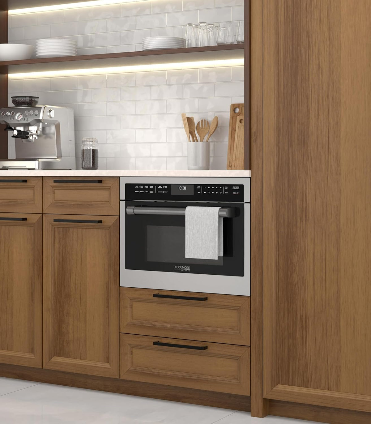 KoolMore Reserve 24 in. 1.6 cu. ft. Built-in Convection Microwave Oven with Air Fryer, 10 Power Levels, Sensor Cooking, Bake, Roast, Broil, Defrost, 1750 Watts, UL Certified in Black Stainless-Steel
