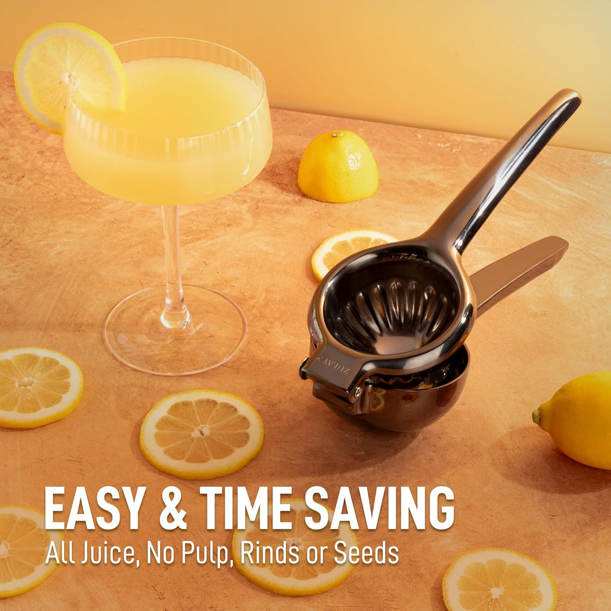 Zulay Extra Large Lemon Squeezer Stainless Steel - Easy Squeeze Heavy Duty Lemon Juicer Hand Press - Ergonomic Citrus Squeezer & Fruit Juicer for Small Oranges, Lemons, & Limes
