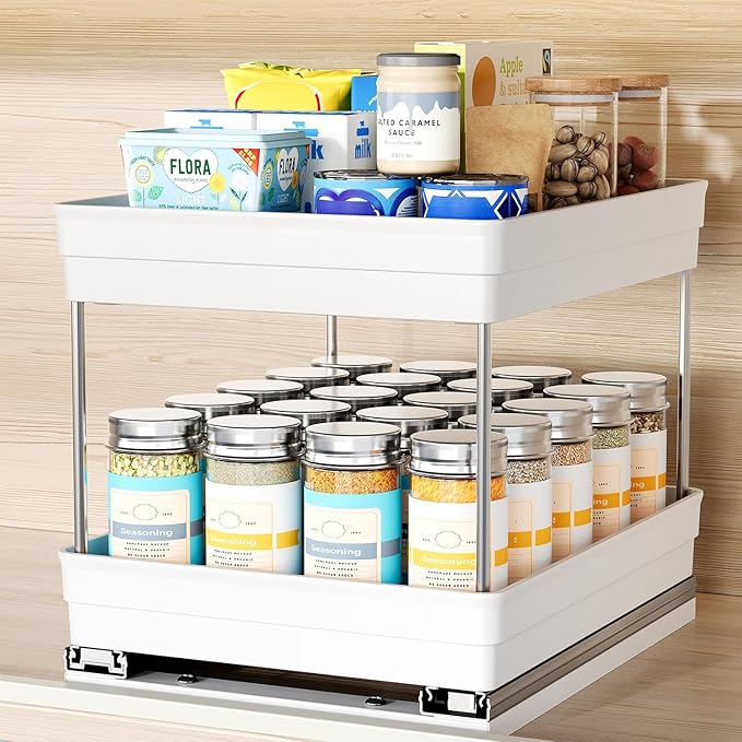 Nieifi Spice Organization for Cabinet-Vertical Spice Rack Pull Out-Spice Rack Organizer for Cabinet-8-1/4 inch Wide-Seasoning Kitchen Organizer-8.26" W x 10.6" D x 8.7" H-1 Pack-2 Tier