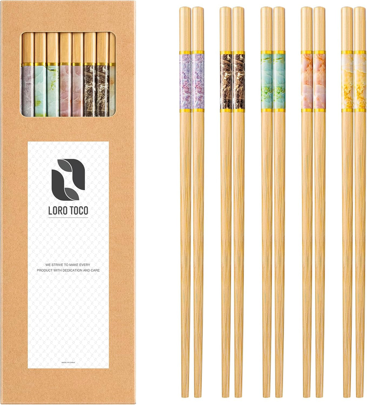 10Pairs Bamboo Chopstick Reusable Wooden Chop Sticks Washable Chinese Style 9.5Inch