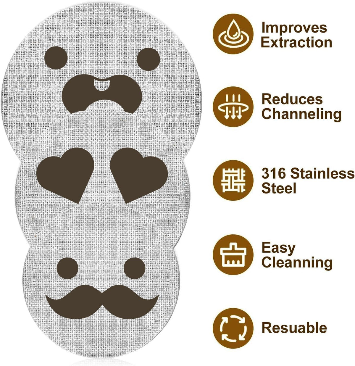 51mm Espresso Puck Screen, Lower Shower Screen, Metal Coffee Reusable Filter for 51mm Espresso Portafilter Basket, 1.7 Thickness(Mustache)