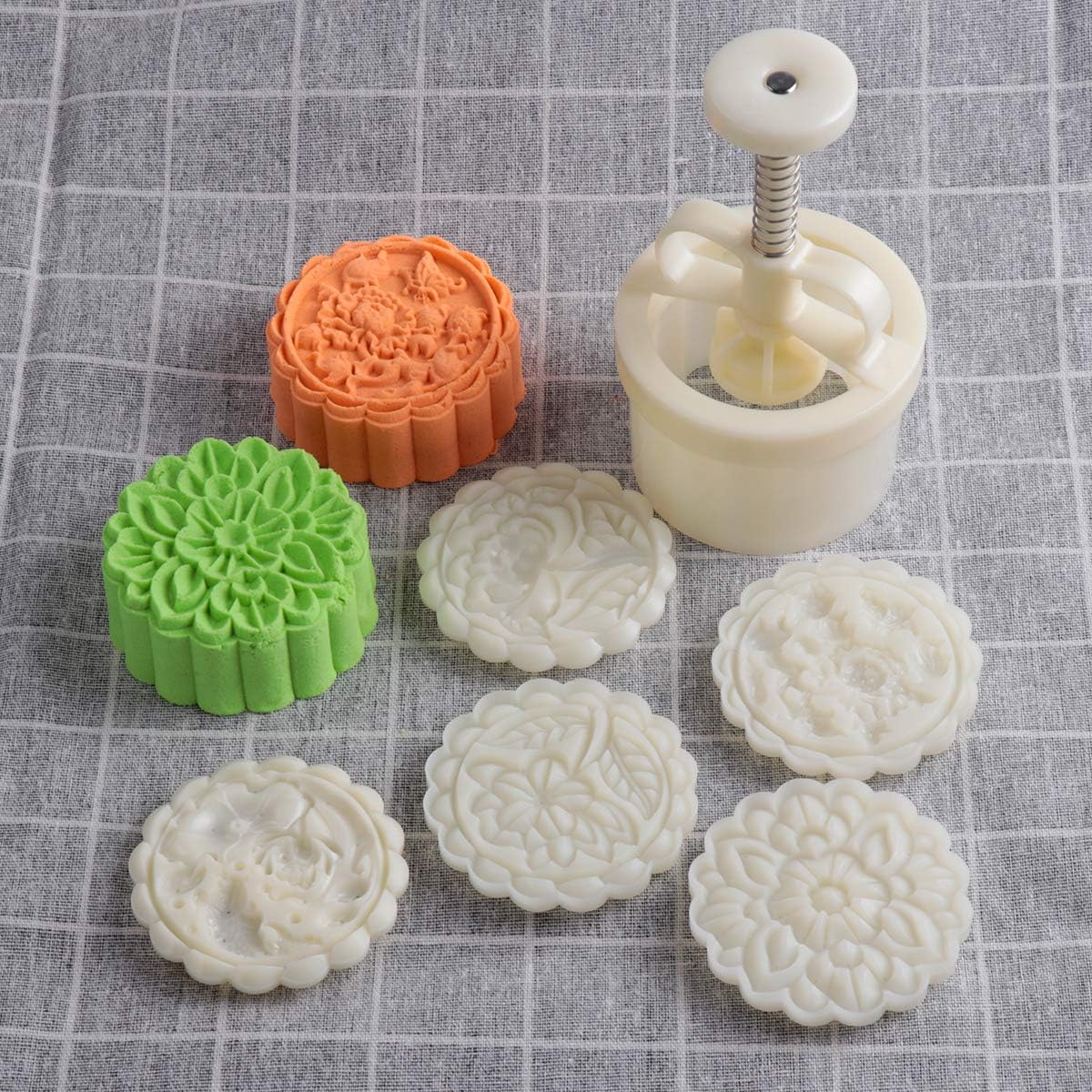 180g 5pcs Cookie Stamps Thickness Adjustable Moon Cake Mold Set, Cookie Press DIY Decoration Hand Press Cutter Cake Dessert Mold