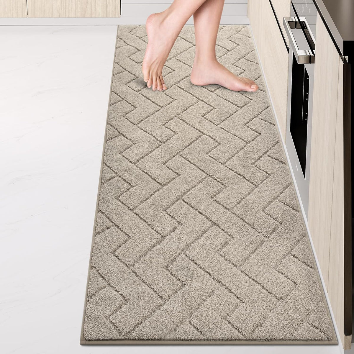 Machine Washable Kitchen Rugs 24" x 84", Non-Slip Kitchen Runner Rugs Mats for Floor, Absorbent Comfort Standing Mats for Kitchen, Sink, Laundry and Hallway, Rolled Packaging, Taupe