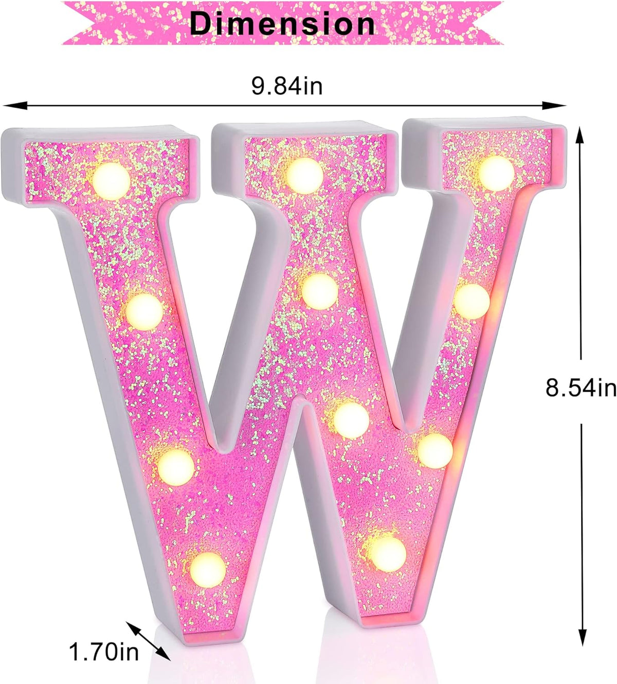 Foaky Pink Light up Letters，Pink Party Decorations,Girls Room Decor,Glitter Light Up Letters,Alphabet Letter Sign for Night Light Birthday Party Girls Gifts, Home Bar Decoration（W）