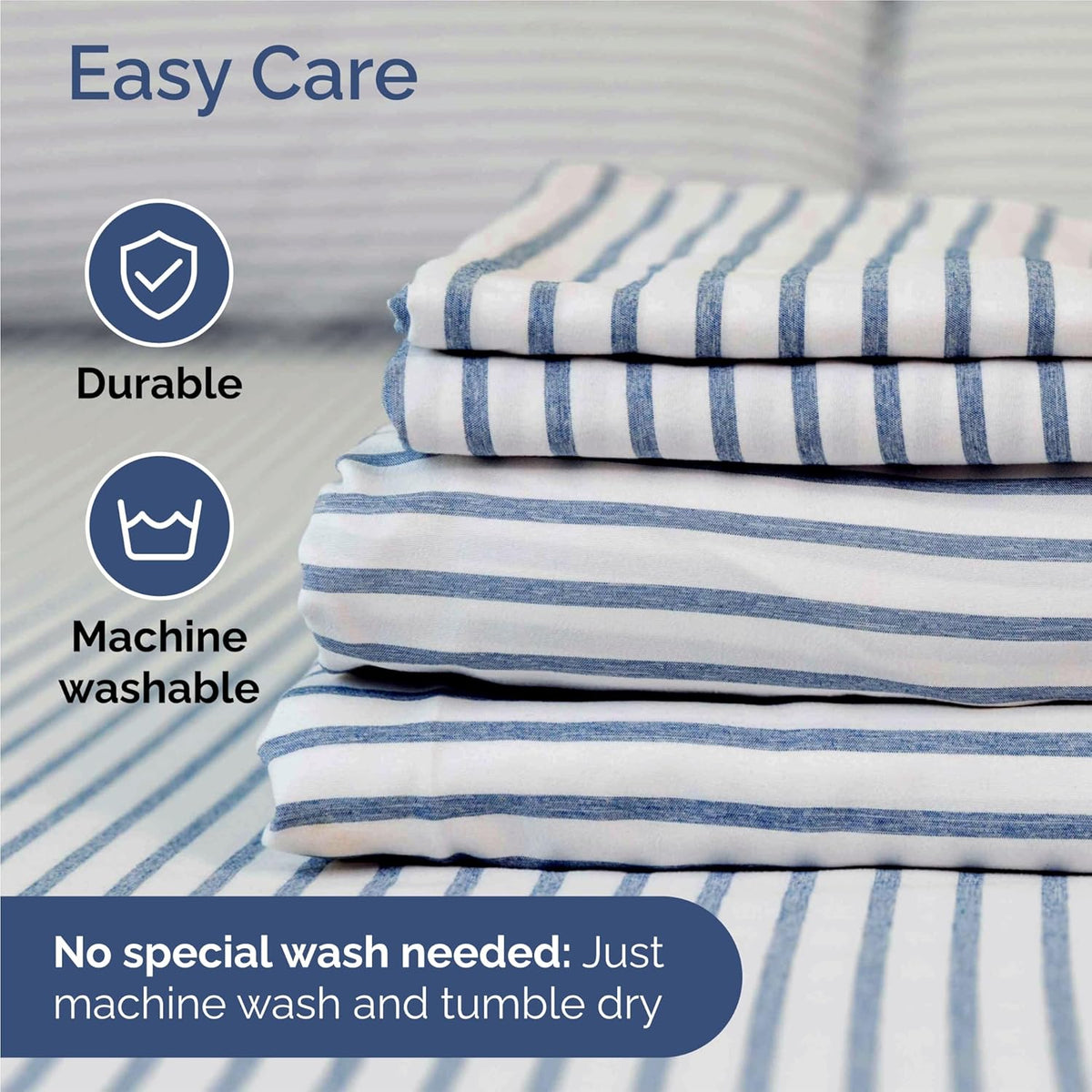 Split King Size 5 Piece Sheet Set - Comfy Breathable & Cooling Bed Sheets Set - Hotel Luxury Bedding for Women, Men, Kids, Teens, Boys & Girls - Deep Pockets & Wrinkle Free - Oeko-Tex - Blue Stripes 2