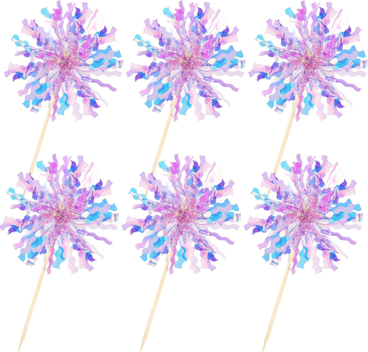 30 PCS Foil Firework Cupcake Toppers Sparkle Tinsel Cupcake Picks Happy Birthday Cake Toppers Drink Stirrers Cocktail Food Fruit Toothpicks for Baby Shower Birthday Party Decorations Supplies Purple