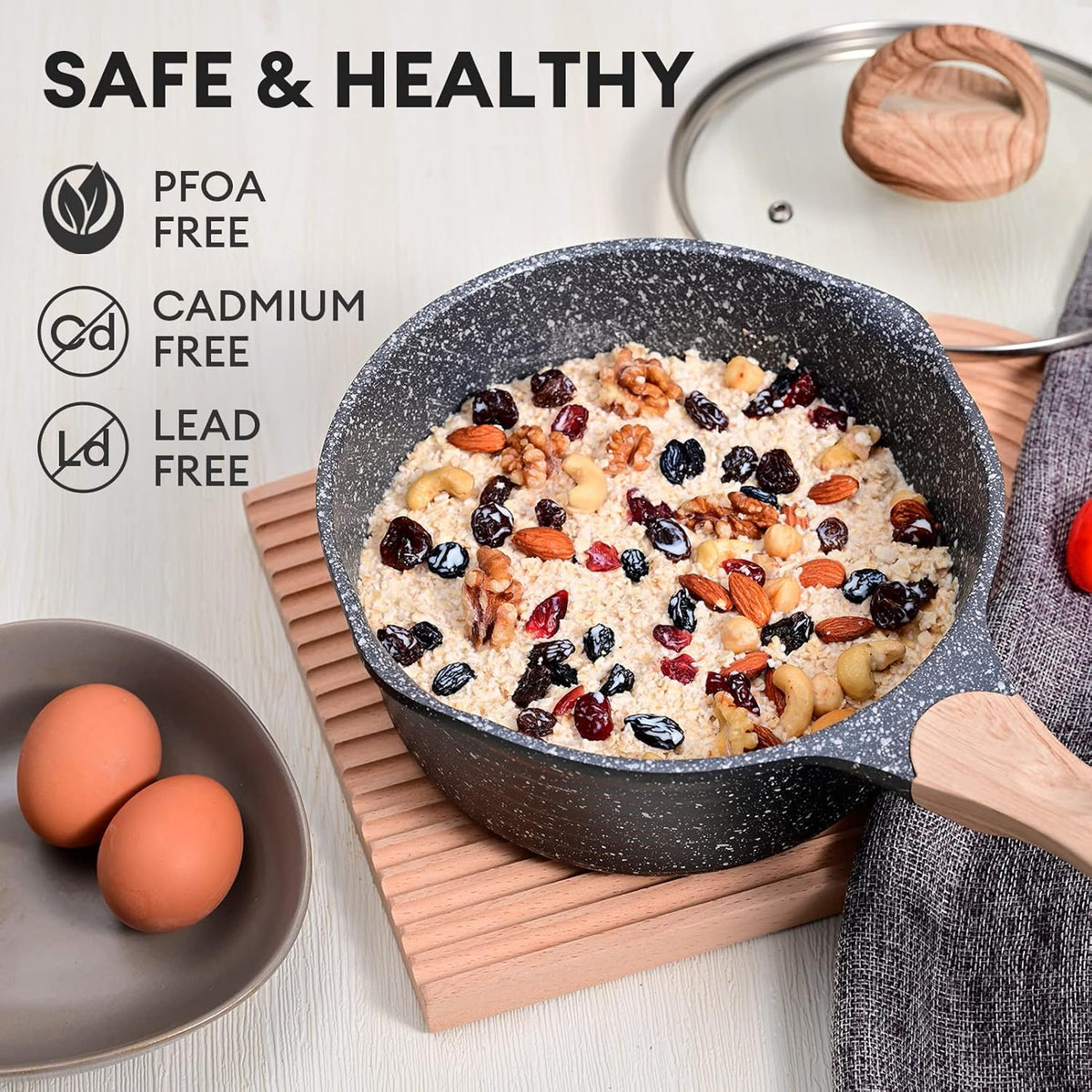 JEETEE 2 Quart Sauce Pan with Lid, Non Stick Small Pot with Coating, Masterclass Cookware Sauce Pot for Cooking, PFOA/PFOS Free
