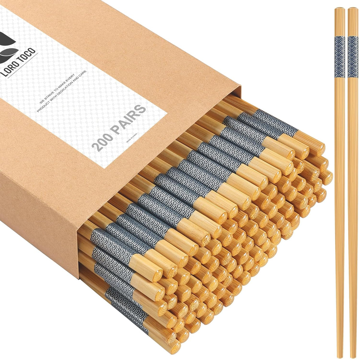 200 Pairs Bamboo Chopsticks Disposable | Reusable | Separated | Bulk | Chinese | -（9.45in）