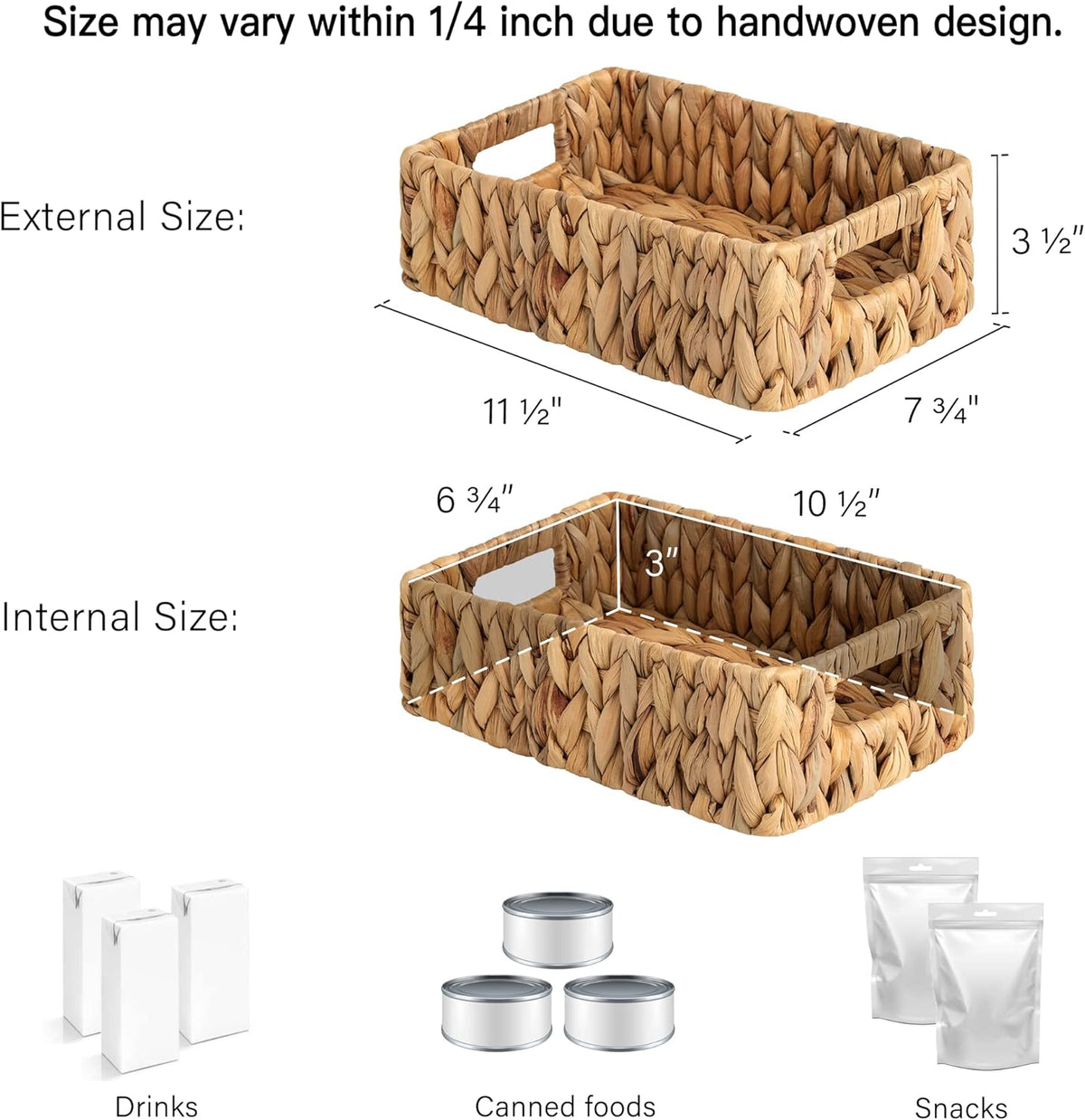 StorageWorks Water Hyacinth Baskets, Small Wicker Baskets for Organizing in Kitchen and Bathroom, 2-Pack