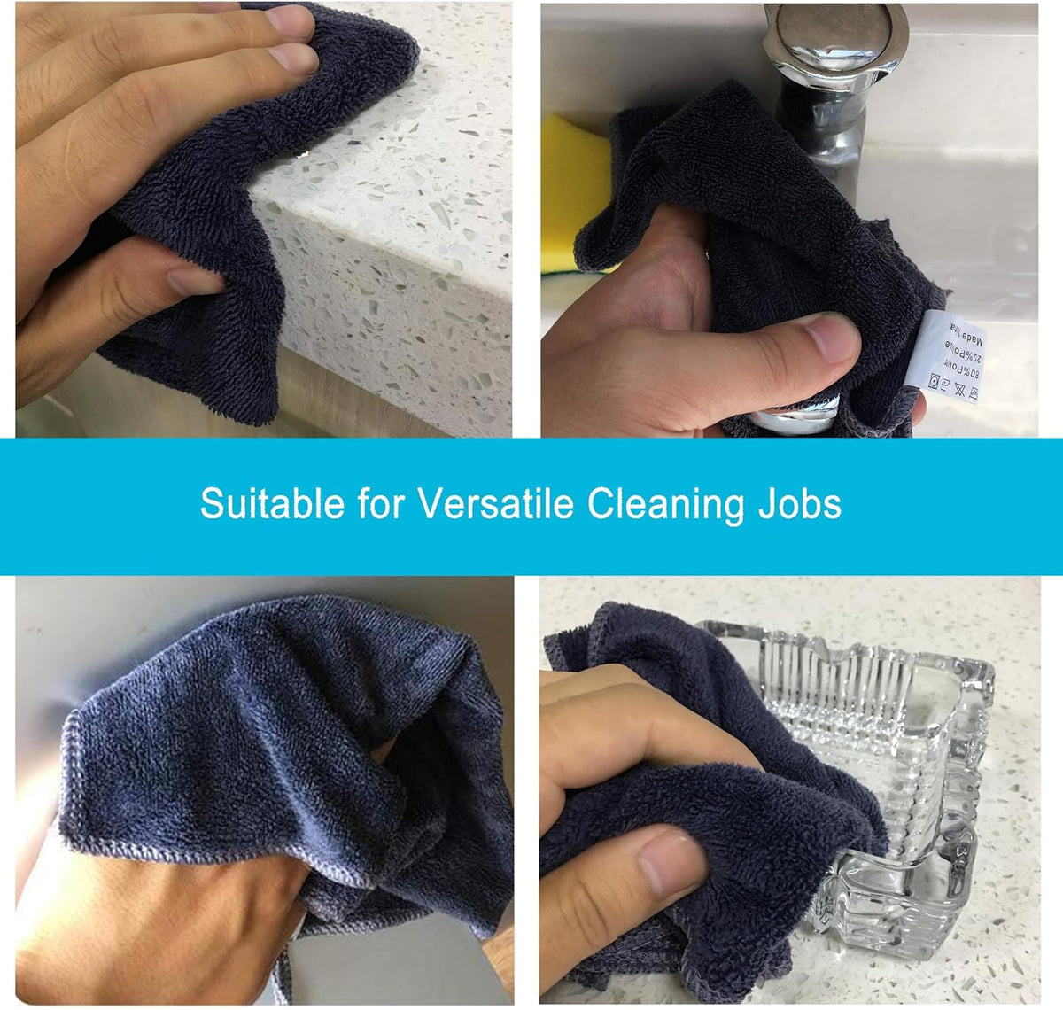 Microfiber Cleaning Cloth Ultra Absorbent & Soft Micro Fiber Cloth for Cleaning for House Kitchen Boat Microfiber Towels for Cars Window Cleaner (12"x12") Grey-6 Pack