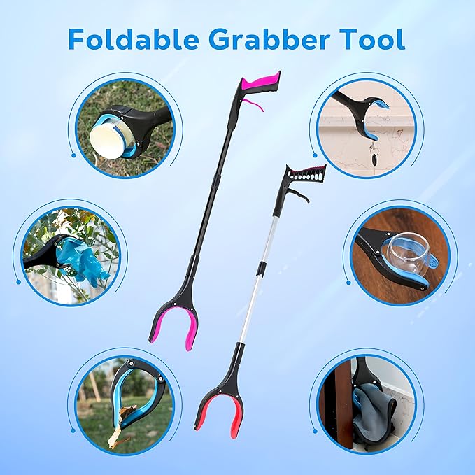 Grabber Reacher Tool - 32” Extra Long Foldable Gripper and Reaching Tool - Heavy Duty Pick Up Stick Grabbers for Seniors, Trash, Surgery Recovery Must Haves Gifts (Black Purple)